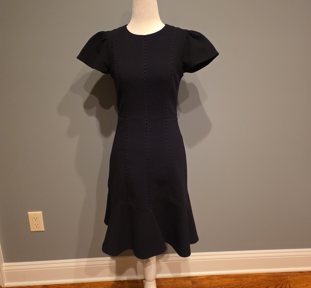 Rebecca Taylor Black Textured Fit-and-Flare Midi Dress Size 0